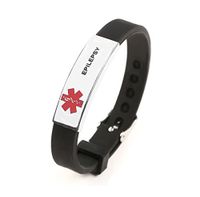 AOMZO JEWELRY Rubber Medical Alert ID Bracelets Engraved with EPILESY Adjustable Size