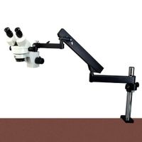 OMAX 7X-45X Zoom Binocular Articulating Arm Stereo Microscope with Vertical Post and Fluorscent Ring Light