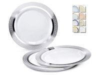 " OCCASIONS" 40 Plates Pack, Heavyweight Disposable Wedding Party Plastic Plates (6.25'' Dessert/Bread Plate, Palace in White & Silver)