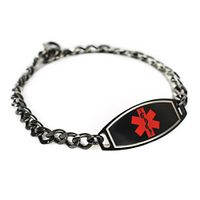 My Identity Doctor - Men's Custom Engraved Medical Alert Bracelet - 316L Steel, Black - Red, Black - Wrist Size 8 Inch