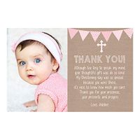 30 Personalized Thank You Cards Girl Baptism Christening Pink Rustic Photo Paper