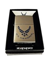 Zippo Custom Lighter - Blue U.S. Air Force Wings Primary Logo - High Polish Chrome - Gifts for Him, for Her, for Boys, for Girls, for Husband, for Wife, for Them, for Men, for Women, for Kids