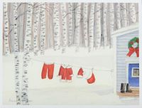 "Laundry Line," Blank Holiday Notecards, 8 Cards Cello-Wrapped, by Anne Kilham