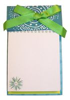 Izzy B Notepad with Ribbon ~ Blue and Green Geometric Flower Design (100 Unlined Sheets; 4.25" x 6.75" x 0.75")