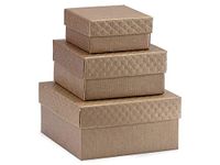 Gift Box Tower Set - Matte Toffee Embossed Nested Boxes (5 Packs of 3 Nested Boxes) - WRAPS-NB3SMTE