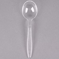 100 Clear Plastic Soup-Spoons Heavy Duty Plastic Silverware Spoons Fancy Plastic Cutlery Elegant Disposable Teaspoon Pack Bulk Disposable Flatware Plastic Utensils Set Disposable Silverware Cutlery