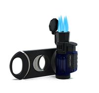 Vertigo Cyclone Quad Lighter 64 Ring Cigar Cutter Set Blue