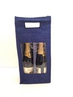 Wine Bag - Jute Bottle Bag Double Navy with enclosed Bamboo Handles (Pack of 6)