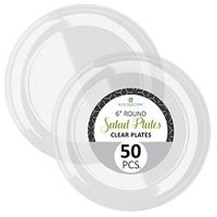 Disposable Clear Plastic Plates - 50 Pack Hard Round 6” Plate for Dinner, Salad, Dessert - Elegant Design for Wedding, Birthday, Party - by Elite Selection