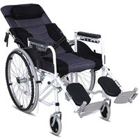 Wheelchair Folding Belt Seated Semi-Recumbent Wheelchair Full Elderly Reclining Portable Mesh Breathable Manual Travel Car Seatable Cover (Color : Black)
