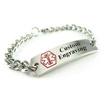 My Identity Doctor - Custom Engraved Medical Alert Bracelet for Adults - 316L Steel - Red - Large - Wrist Size 5.5 Inch