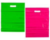 100 12" x 15" Pink and Green Plastic Merchandise Bags with Die Cut Handle, Extra Thick, Perfect for Craft Fairs, Boutiques, Birthday Parties, Gift Bags and Company Logo