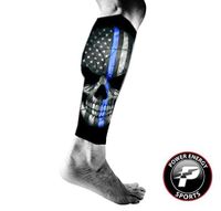 Power Energy Sports Running Training Calf Leg Compression Sleeve Pair Police Blue Thin Line Skull Flag