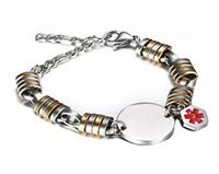 JF.JEWELRY Medical Alert ID Bracelets for Women with Two-Tone Stainless Steel Chain Link-Free Engraving