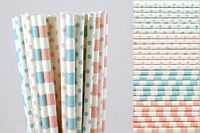 Gender Reveal Paper Straw Mix - Baby Blue and Pink - Polka Dots and Stripes (100)