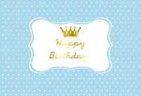 Laeacco Happy Birthday Photography Background 5x3ft Party Decoration Banner Gold Crown White Dots on Baby Blue Background Newborn Baby Kids Children Adults Portrait Backdrops