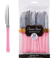 Classic Silver & Pink Premium Plastic Knives 20ct