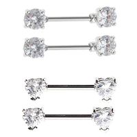 2 Pair Stainless Steel CZ Crystal Nipple Rings 14g Bar Barbell Body Piercing Best Jewerly Trendy Accessories Women Elegant Cheap Casual Style Cute Nice Stylish