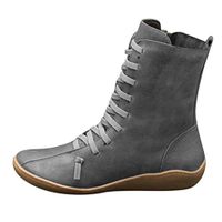Clearence Women's Winter Leather Waterproof Boots Loafers Flats Shoes Casual Comfortable Short Tube Roman Shoes 5.5-10.5 (Gray, US:6.5-7)