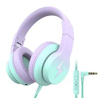 Kids Headphones, Wired Headphones for Kids Over Ear with Microphone, 85/94dB Volume Limiter Headphones for Girls Boys with Sharing Jack, Foldable Headphones for Online Study, Gradient Purple