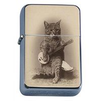 Perfection In Style Silver Flip Top Oil Lighter Vintage Cat Design 013