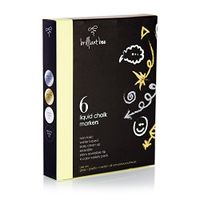 Brilliant Bee - 6 Pack of Liquid Chalk Markers - (2) Black, (2) White, (1) Silver, (1) Gold - Reversible Chisel and Round Tip