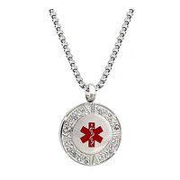 (Free Engraving) Stainless Steel Round Pendant Medical Alert ID Necklace 20 inch