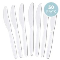 Plasticpro Disposable White Plastic Knives Heavyweight Utensils Pack of 50 Count