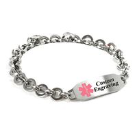 My Identity Doctor - Custom Engraved Medical Alert Bracelet - 316L Steel 8mm Round Link - Pink - Wrist Size 7.25 Inch