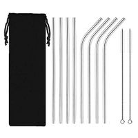 Stainless Steel Drinking Metal Straws, Rainbow Multi-Colored Straw, Set of 8 Stainless Steel Straws, Reusable Straws (Silver)