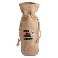 Love Is Being Owned Japanese Spitz Dog Jute Burlap Wine Drawstring Bag