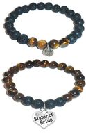 Hidden Hollow Beads Charm Tigers Eye and Black Lava Natural Stone Women's Yoga Beaded Stretch Bracelet Set. Comes in A Gift Box! (Sister of The Bride)