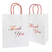 SKYSTARS 24 Pcs White Paper Bags Bulk with Red Handles and Printed Red Gold Foil Thank You - 8" x 4.5" x 10.5" – Free Thank You Stickers - for Shopping, Gift, Merchandise, Party, Wedding, Business