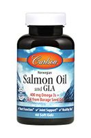 Carlson - Salmon Oil and GLA, 400 mg Omega-3s + GLA from Borage Seed Oil, Norwegian, Heart Function, Joint Support & Healthy Skin, 60 Softgels