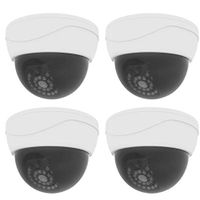 Dummy Fake Security CCTV Dome Camera 28 Illuminating Red LED Light with Security Alert Sticker Decals (SDW-4C) by WALI, 4 Pack, White