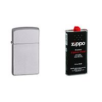 Zippo Slim Brushed Chrome Pocket Lighter w/ 12 oz. Lighter Fluid