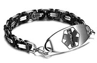 JF.JEWELRY Two-Tone Figaro Stainless Steel Link Medical Alert ID Bracelet for Men and Women,7.9 Inch