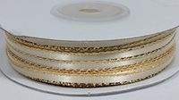 Ben Collection 1/8" X 100 Yards Double Face Satin Ribbon with Metallic Gold & Silver Edge (Ivory & Gold)