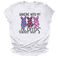 Eoeth Women Easter Leopard Bunny Letter Printing Short Sleeve O-Neck Tee Casual T-Shirt Tunic Blouse Tops Pullover Tee White