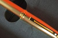 Sheaffer Limited Series Signature Prelude Diamond Cut 22KT Gold Barleycorn Gold Barrel and Appointments Rollerball Pen and Matching Sheaffer Desk Clock