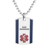 Divoti Deep Custom Laser Engraved Stainless Steel Medical Alert Necklace for Men, Steel Urban Tag Medical ID Necklace, Medical Dog Tag w/Free Engraving Chain 24 in Ball-TP Red/Deep Blue