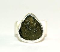 Moldavite Ring - Raw Rough - Polished Sterling Silver - R1811