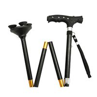 LED lamp Old Man Stick Folding Ultra Light Walking Hiking Pole, Magnetic Therapy Light bar Aluminum Alloy Retractable Anti-Skid Belt