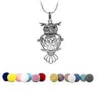 KroO Aromatherapy Essential Oil Diffuser Necklace, 24" Sterling Silver Necklace, 7 Lava Stone and Cotton Balls | Owl