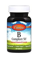 Carlson - B Compleet 50, Balanced Vitamin B Complex, Energy Production, Cellular Support & Optimal Wellness, 30 Tablets