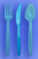 Wow Plastics Inc. Medium Weight Spoon, Fork, Knife - Neon Blue - 3/1000 (3,000/Case)