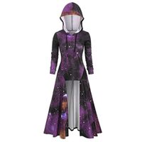 Shusuen Women's Vintage Hooded Trench Coat Gothic High Low Irregular Hem Overcoat Colorblock Cloak Purple
