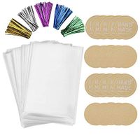 150 Clear Plastic Cellophane Cello Treat Bags 5x11 with 150 4" Twist Ties 6 Mix Colors - 1.5 mils Thickness OPP Plastic Bags for Candy Cookie Gift Wrapper Packaging with 120 Stickers (5'' x 11'')