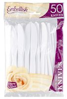 [100 Knives] Embellish White Disposable Heavy Duty Plastic Knives, Ideal For Wedding, Catering, Parties, Buffets, Events, Or Everyday Use,