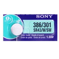 Sony 386 / 301 (SR43/W/SW) 1.55V Silver Oxide 0%Hg Mercury Free Watch Battery (1 Battery)